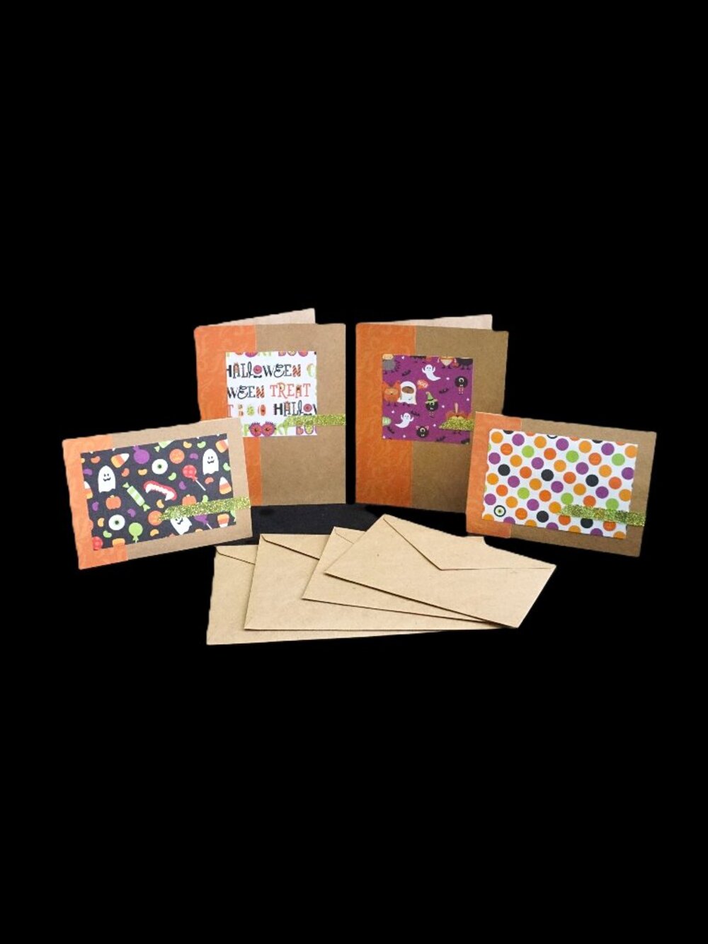 4 Halloween Handmade Greeting Cards Kraft Trick or Treat Happy Halloween 2 Sizes